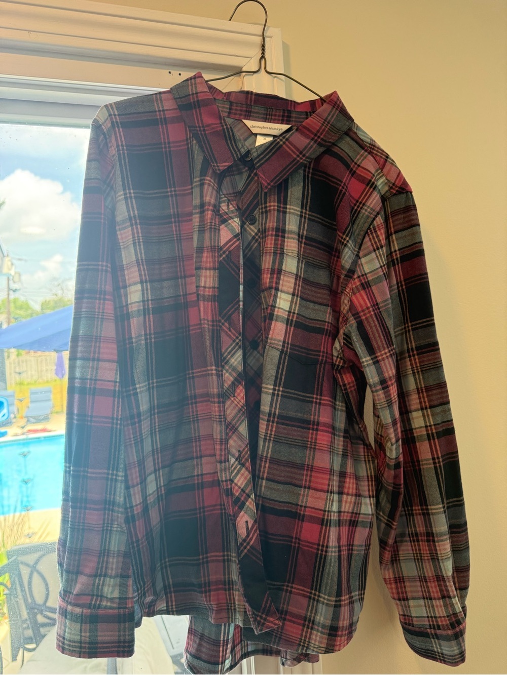 Christopher & Banks Plaid Button-Down Shirt in Burgundy and Black